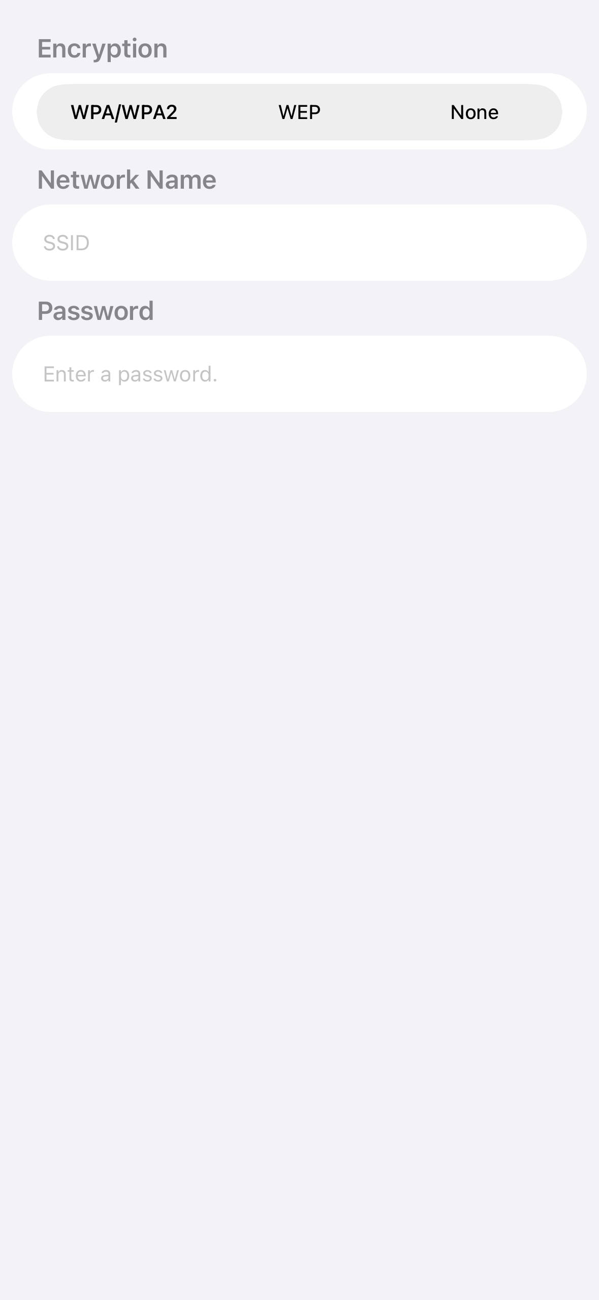 QR Code Scanner: Wi-Fi-kodeindstillinger. Brug dine egne netværksdetaljer, når du opretter en kode.